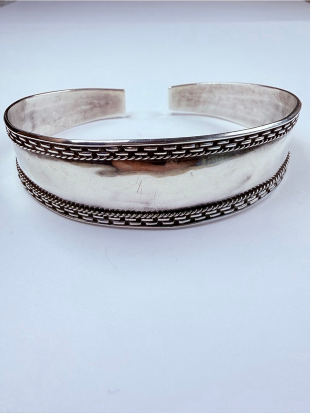 Southwestern Rope Classic Chain Border 925 Sterling Silver Cuff VTG Bracelet
